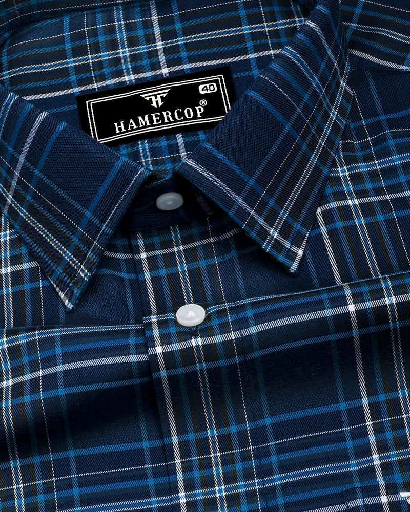 Delta Blue With White Twill Check Premium Cotton Shirt