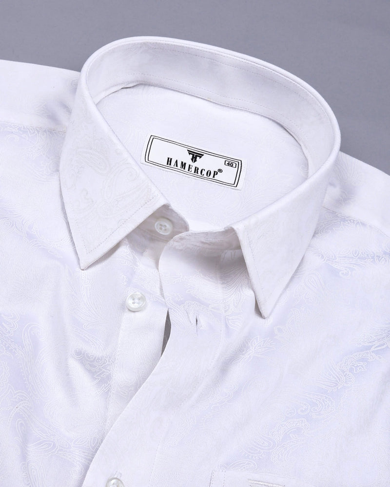 White Paisley Printed Satin Cotton Premium Shirt