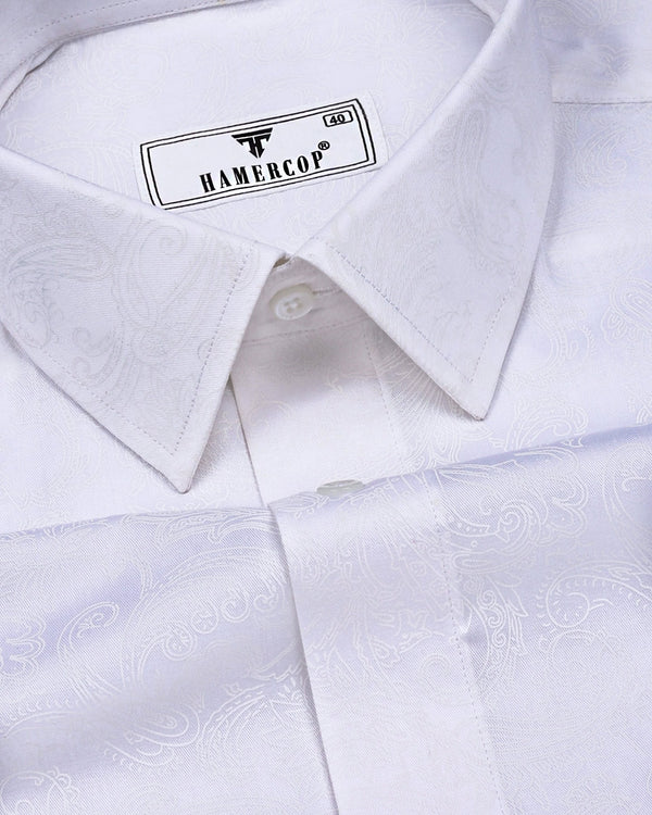 White Paisley Printed Satin Cotton Premium Shirt