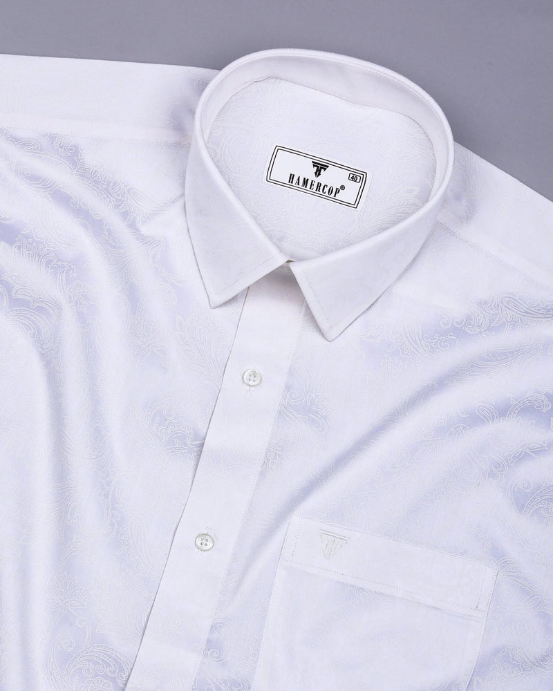 White Paisley Printed Satin Cotton Premium Shirt