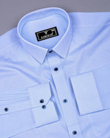 Simsim Blue With White Printed Formal Cotton Shirt