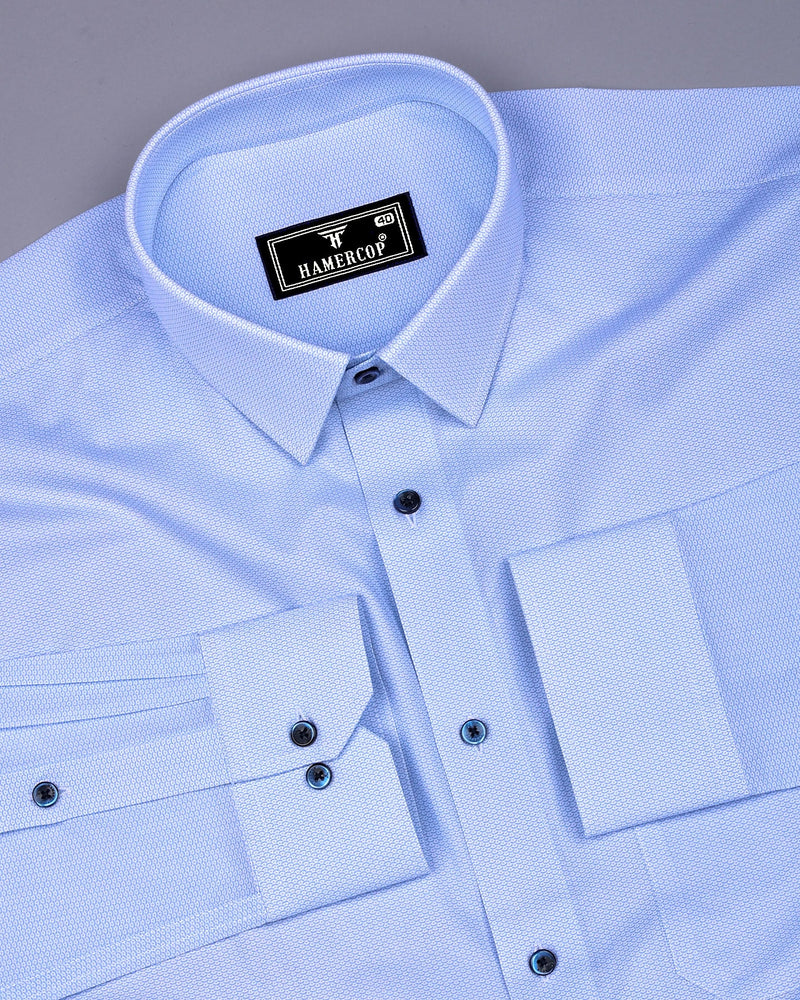 Simsim Blue With White Printed Formal Cotton Shirt