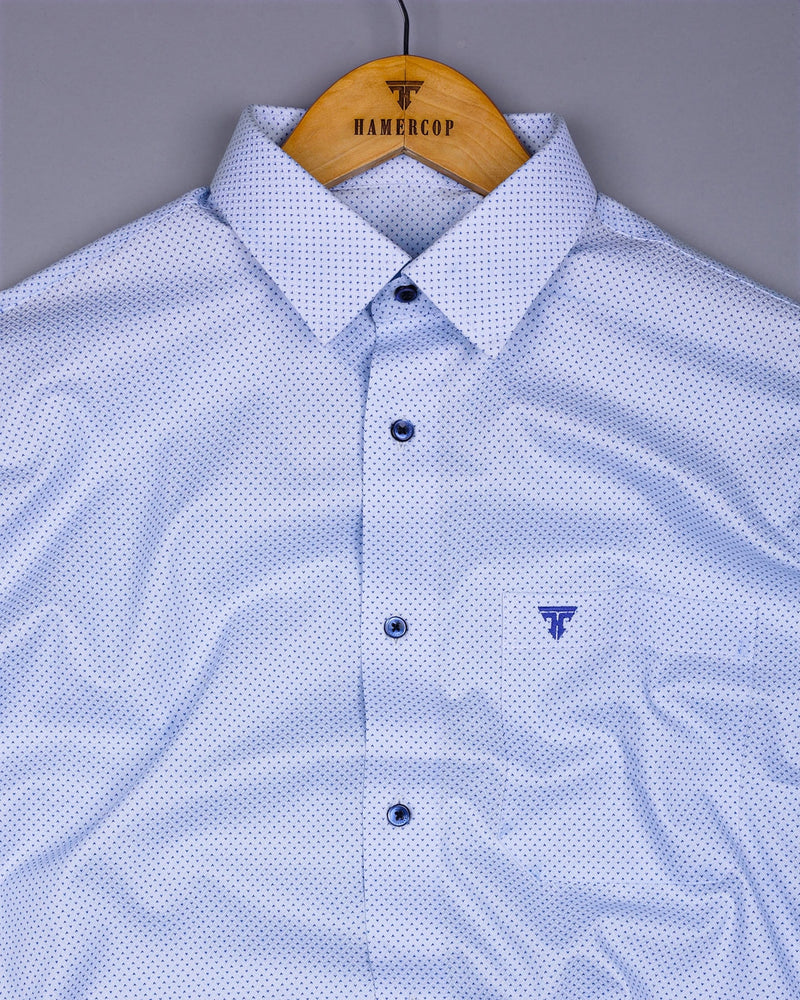 Powder Blue With White Arrow Printed Cotton Shirt