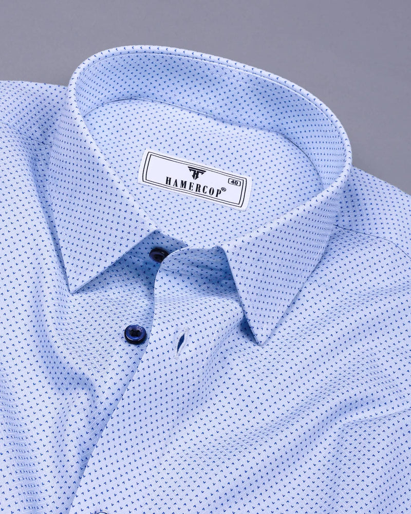 Powder Blue With White Arrow Printed Cotton Shirt