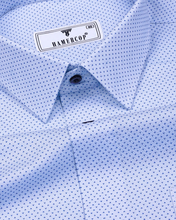 Powder Blue With White Arrow Printed Cotton Shirt