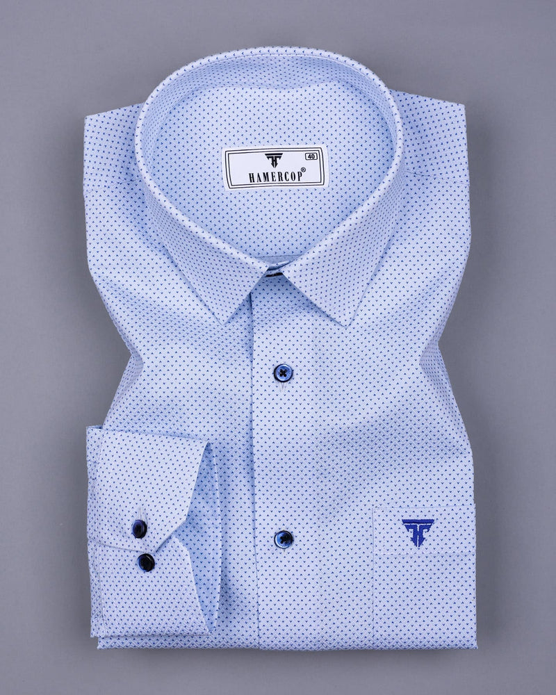 Powder Blue With White Arrow Printed Cotton Shirt