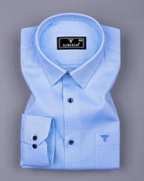 Tokmok Blue With White Dobby Textured Cotton Shirt