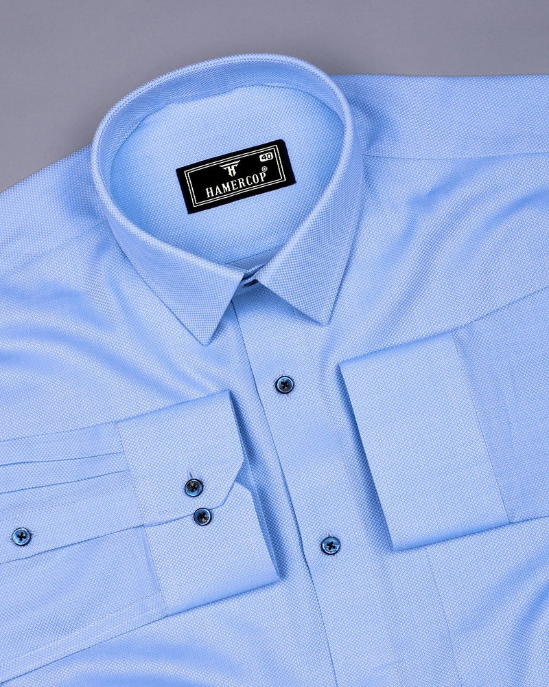 Tokmok Blue With White Dobby Textured Cotton Shirt