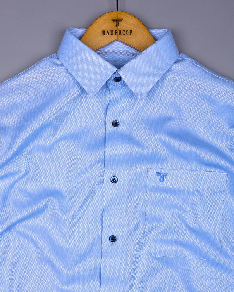 Tokmok Blue With White Dobby Textured Cotton Shirt