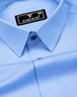 Tokmok Blue With White Dobby Textured Cotton Shirt