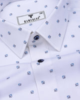 Vista White With Blue Square Printed Formal Cotton Premium Shirt