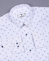 Vista White With Blue Square Printed Formal Cotton Premium Shirt