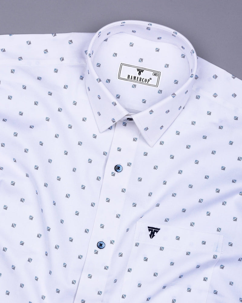 Vista White With Blue Square Printed Formal Cotton Premium Shirt