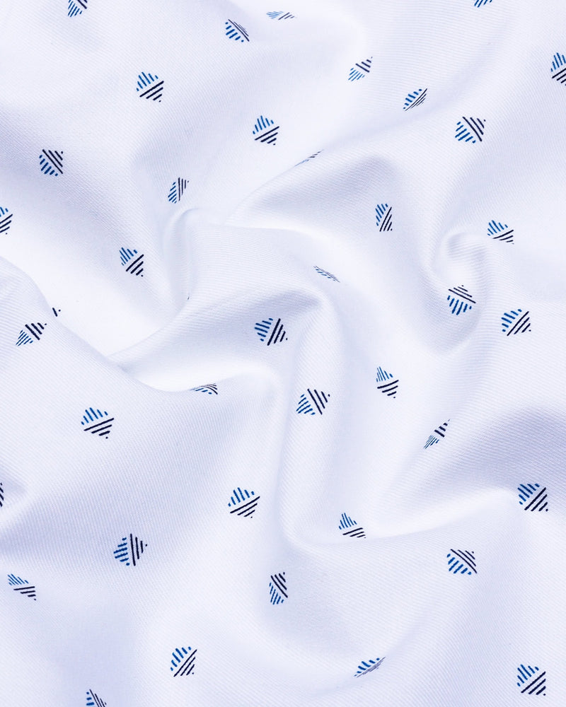 Vista White With Blue Square Printed Formal Cotton Premium Shirt