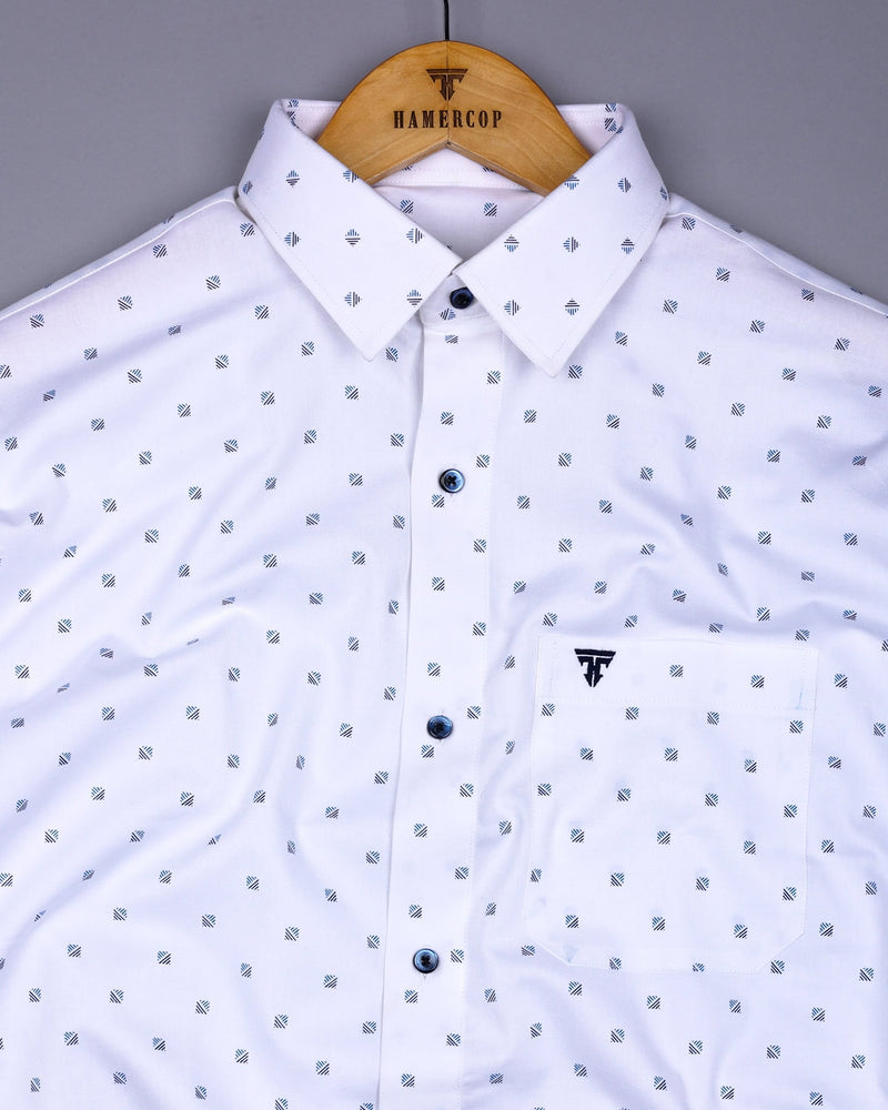 Vista White With Blue Square Printed Formal Cotton Premium Shirt