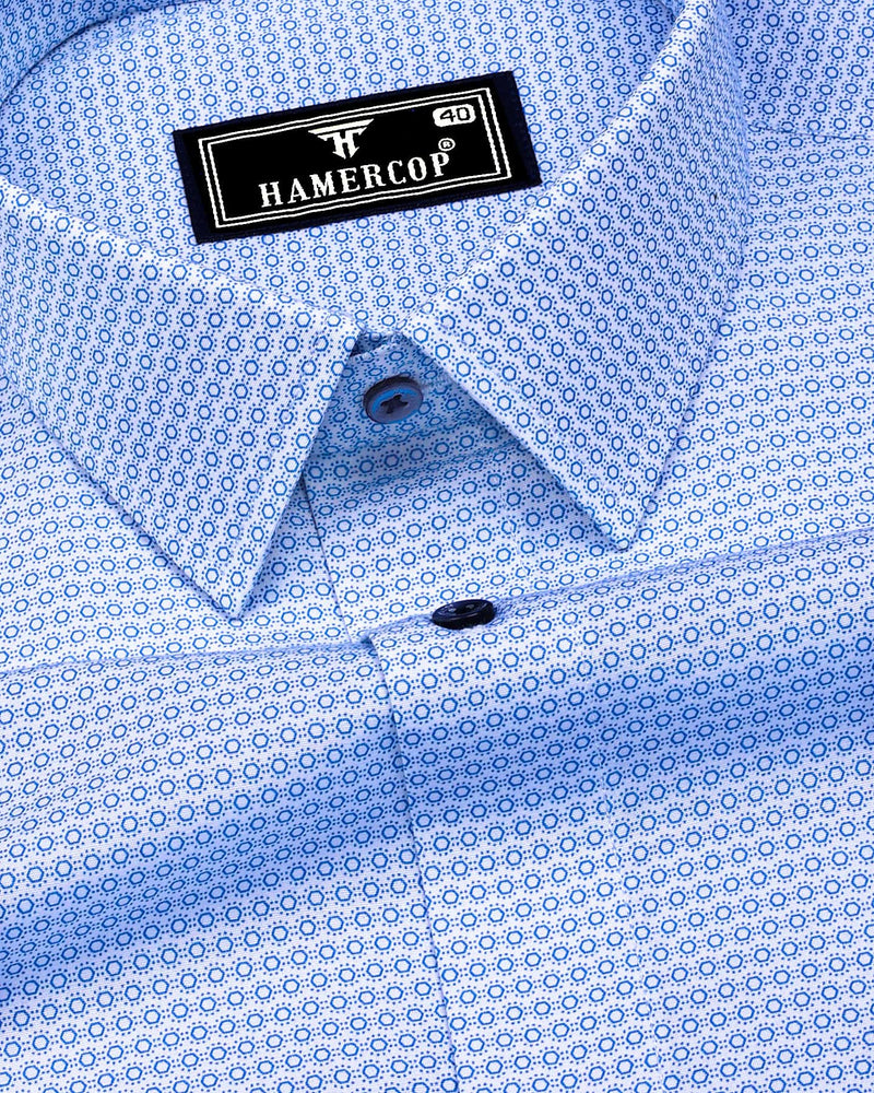 Blue Hexagon With White Printed Formal Cotton Shirt