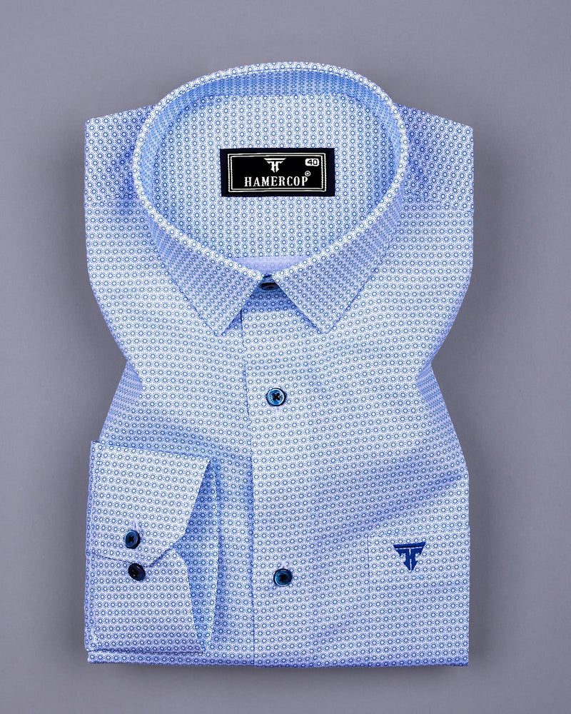 Blue Hexagon With White Printed Formal Cotton Shirt