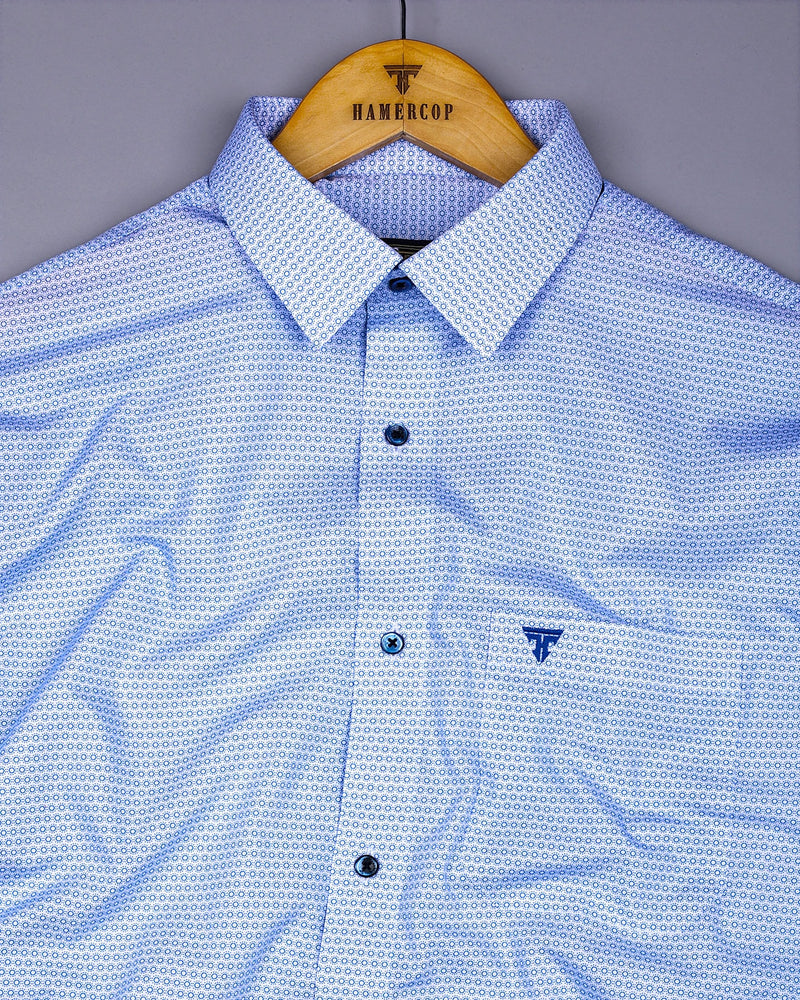 Blue Hexagon With White Printed Formal Cotton Shirt