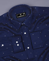 Space NavyBlue With White Small Polka Dot Printed Cotton Shirt