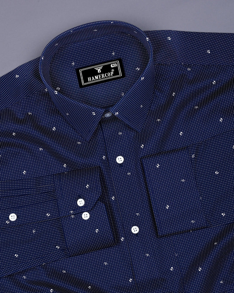 Space NavyBlue With White Small Polka Dot Printed Cotton Shirt