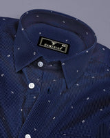 Space NavyBlue With White Small Polka Dot Printed Cotton Shirt