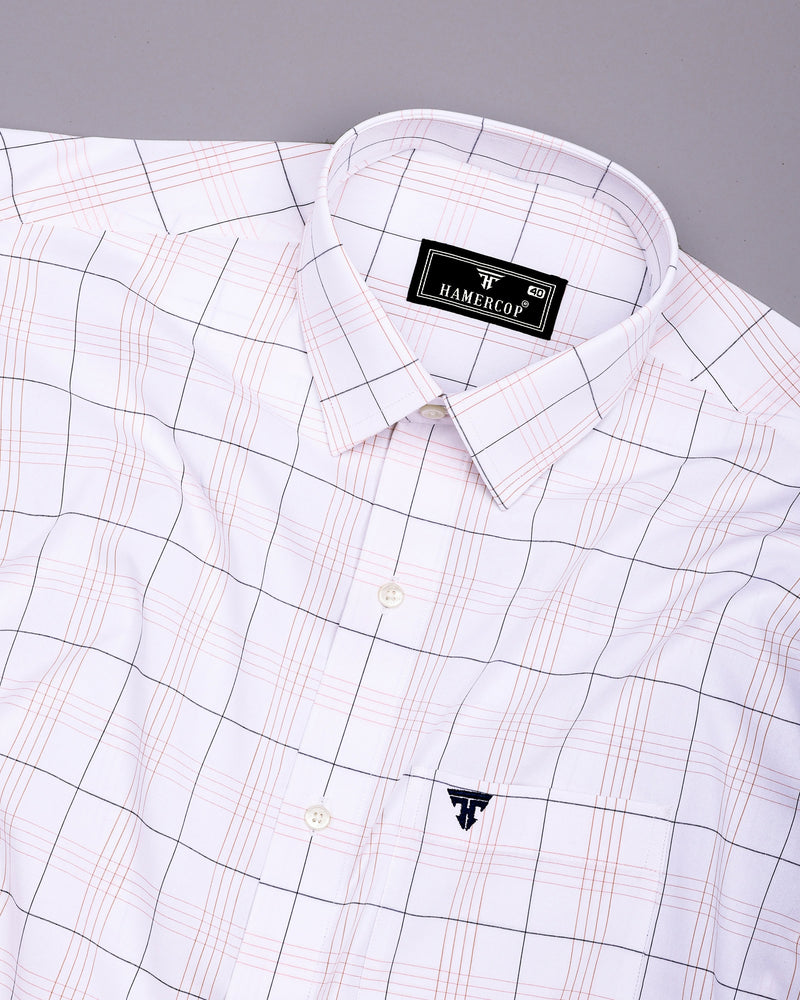 Orange With Blue Formal Check White Cotton Shirt