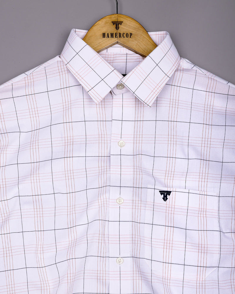 Orange With Blue Formal Check White Cotton Shirt