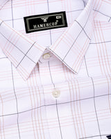 Orange With Blue Formal Check White Cotton Shirt