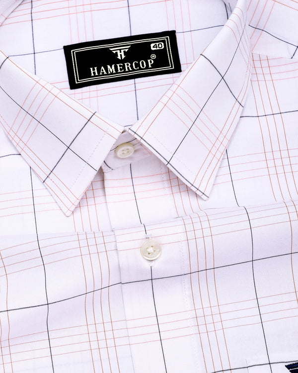 Orange With Blue Formal Check White Cotton Shirt