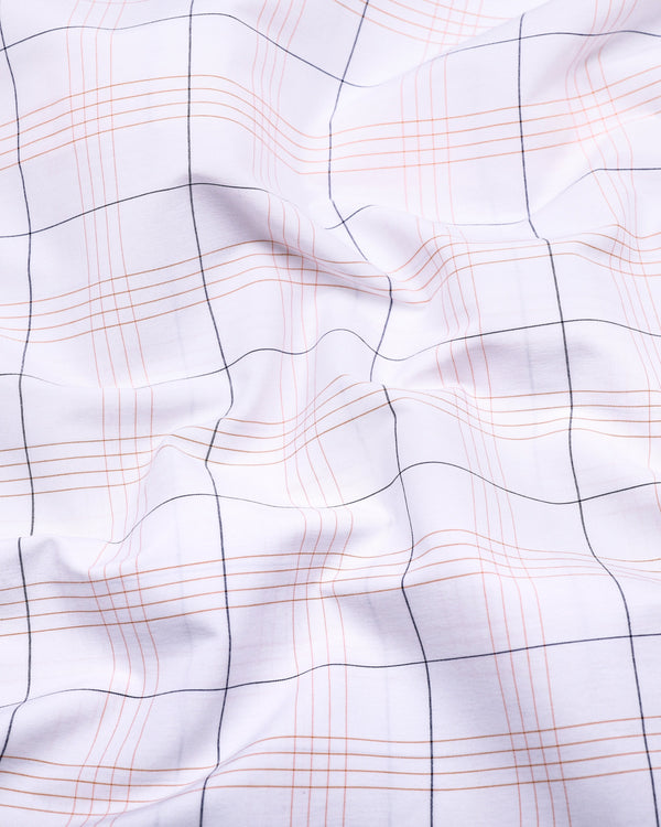 Orange With Blue Formal Check White Cotton Shirt