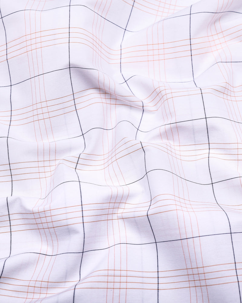 Orange With Blue Formal Check White Cotton Shirt