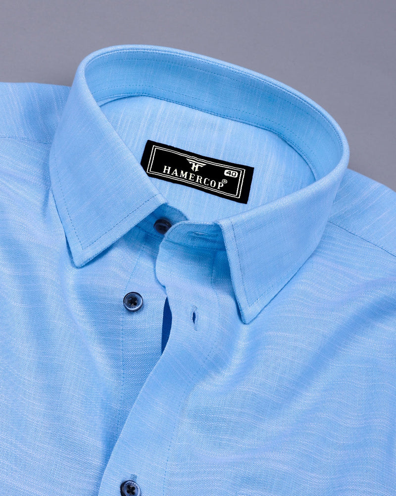 Palace Blue Solid Linen Cotton Formal Shirt