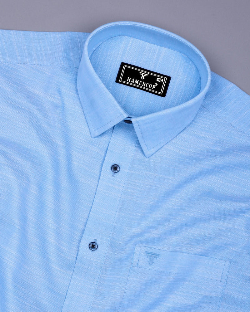 Palace Blue Solid Linen Cotton Formal Shirt