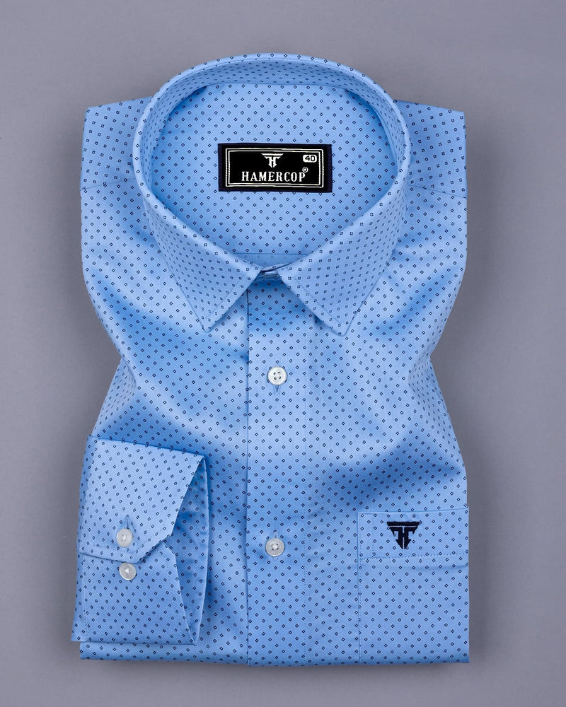 Leston SkyBlue With NavyBlue Printed Formal Cotton Shirt