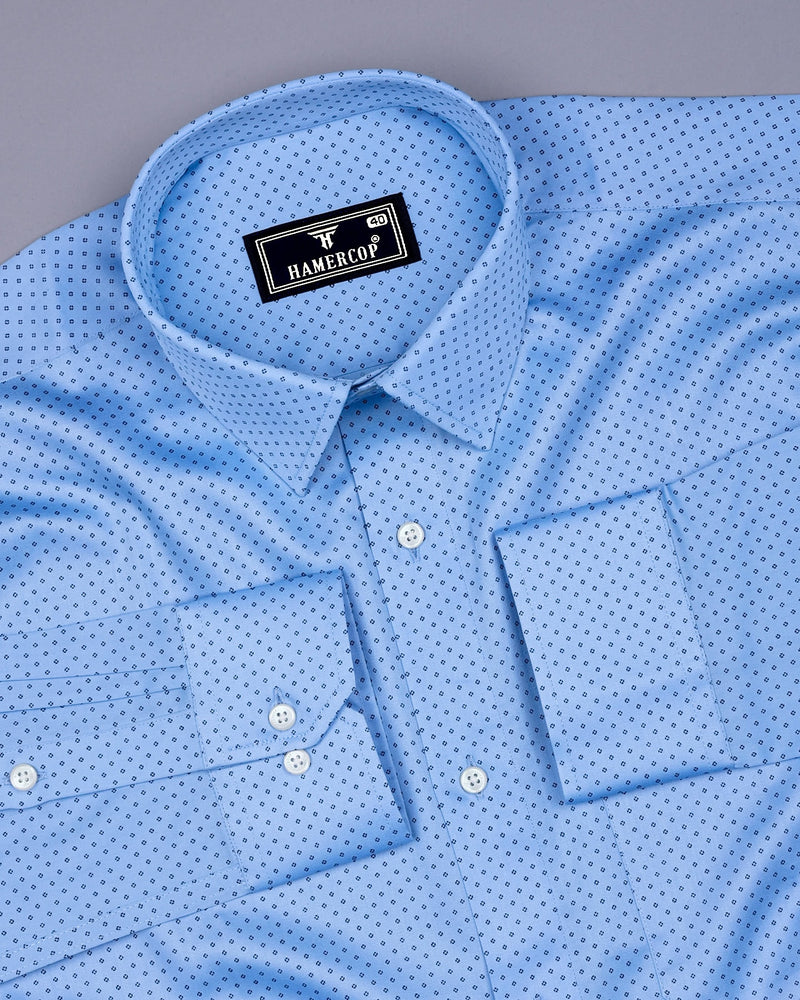 Leston SkyBlue With NavyBlue Printed Formal Cotton Shirt