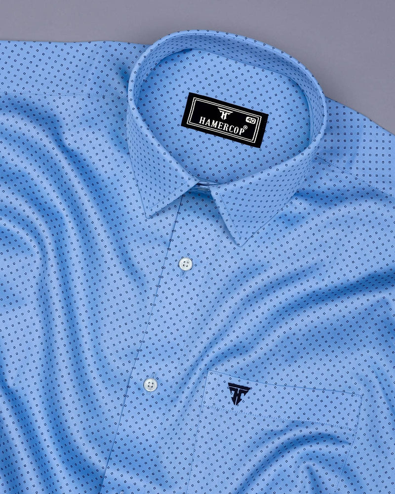 Leston SkyBlue With NavyBlue Printed Formal Cotton Shirt