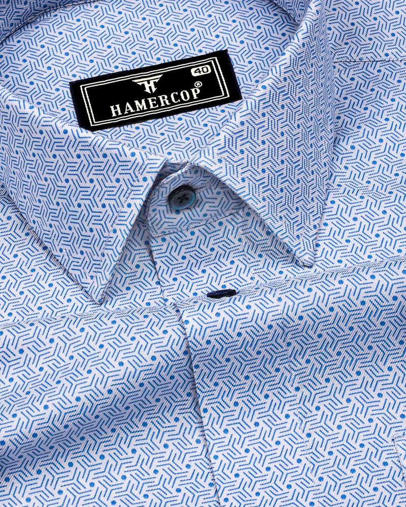 Messina Blue With White Printed Premium Cotton Shirt