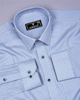 Messina Blue With White Printed Premium Cotton Shirt