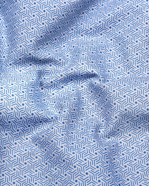 Messina Blue With White Printed Premium Cotton Shirt