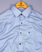 Messina Blue With White Printed Premium Cotton Shirt