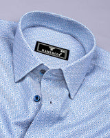 Messina Blue With White Printed Premium Cotton Shirt