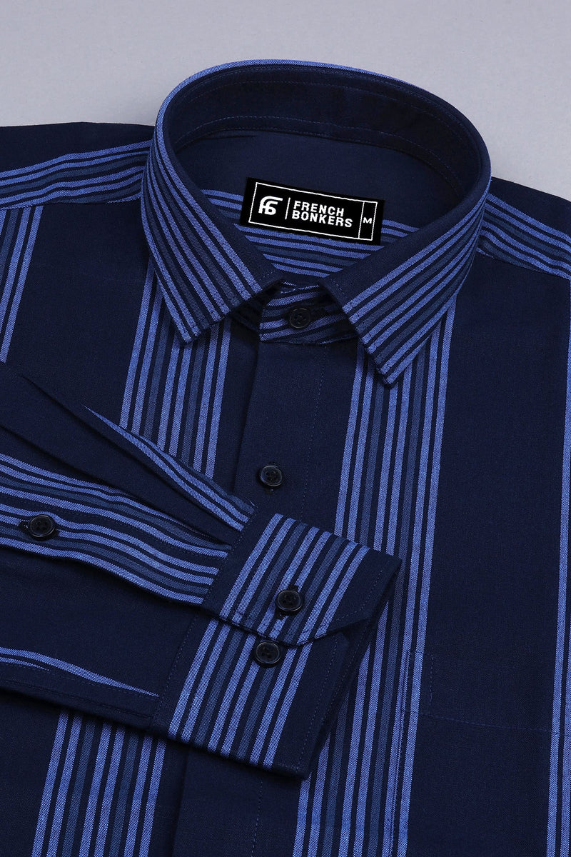 Dark blue with royal blue line cotton stripe shirt  Hamercop