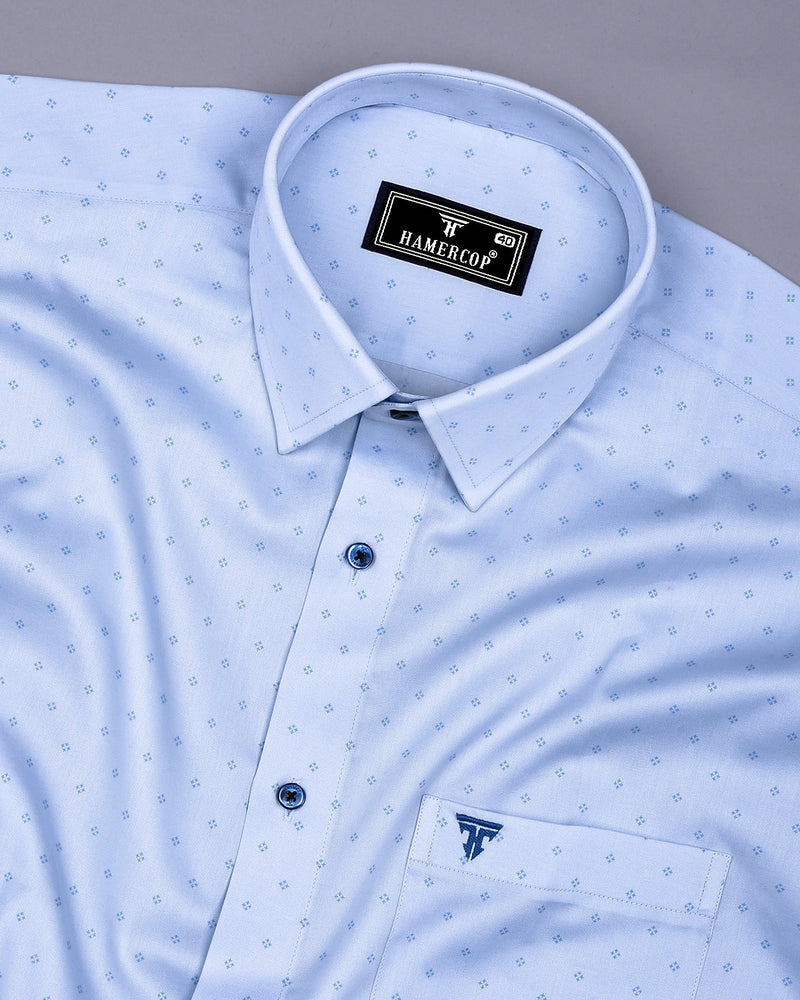 Marigot Ice Blue Printed Cotton Formal Shirt