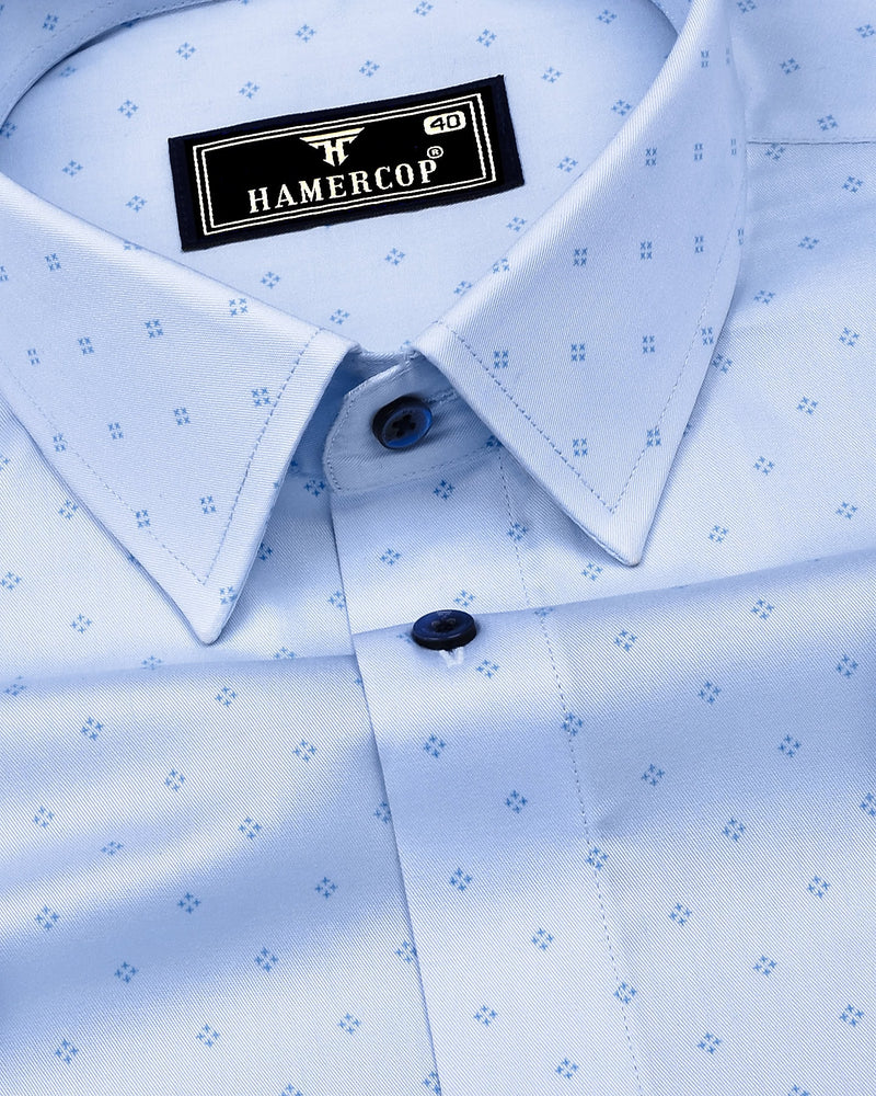 Marigot Ice Blue Printed Cotton Formal Shirt