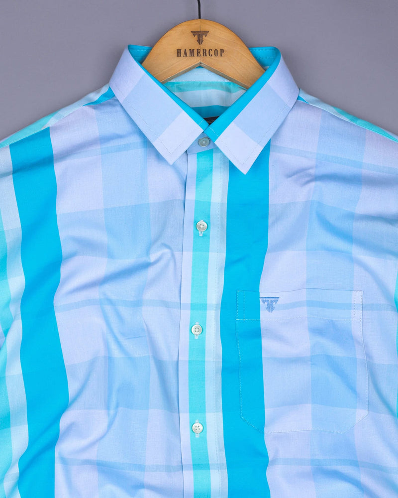 Tonal Sea Blue Multi Shaded Check Cotton Shirt