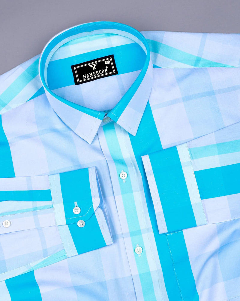 Tonal Sea Blue Multi Shaded Check Cotton Shirt