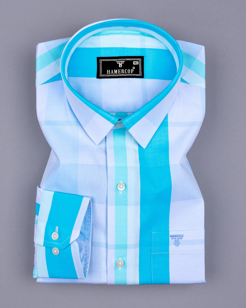 Tonal Sea Blue Multi Shaded Check Cotton Shirt