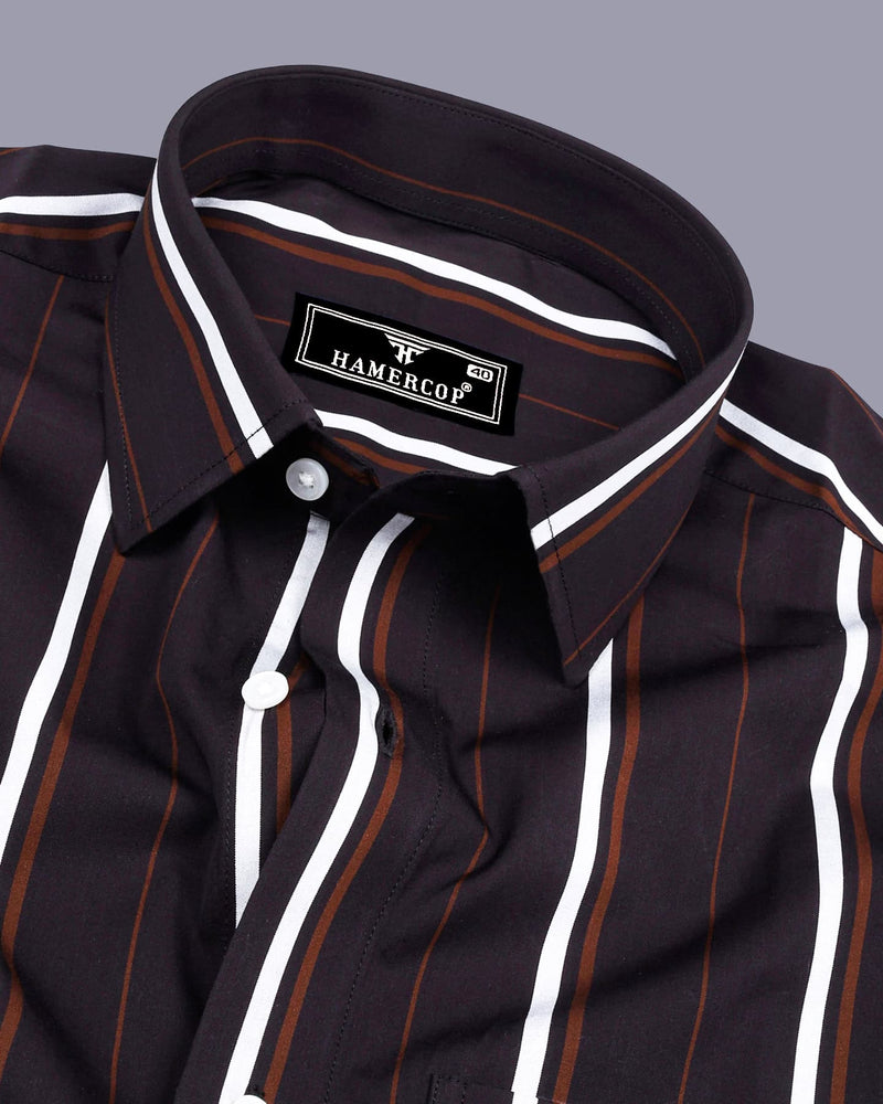 Coffee Brown With White Stripe Premium Cotton Shirt