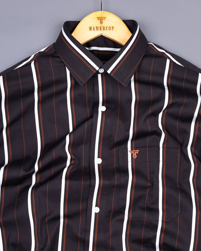 Coffee Brown With White Stripe Premium Cotton Shirt