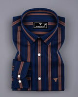 Obzor Blue With Brown Stripe Cotton Shirt